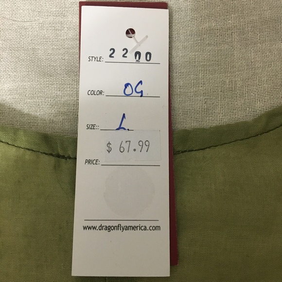 Dragonfly Short Sleeve Cotton Dress with Overlay in Green & Cream Size Large - Picture 11 of 12